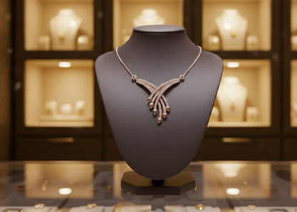 Rose gold moissanite heart drop necklace with delicate chain, elegant bridal jewelry perfect for romantic gifts for her.