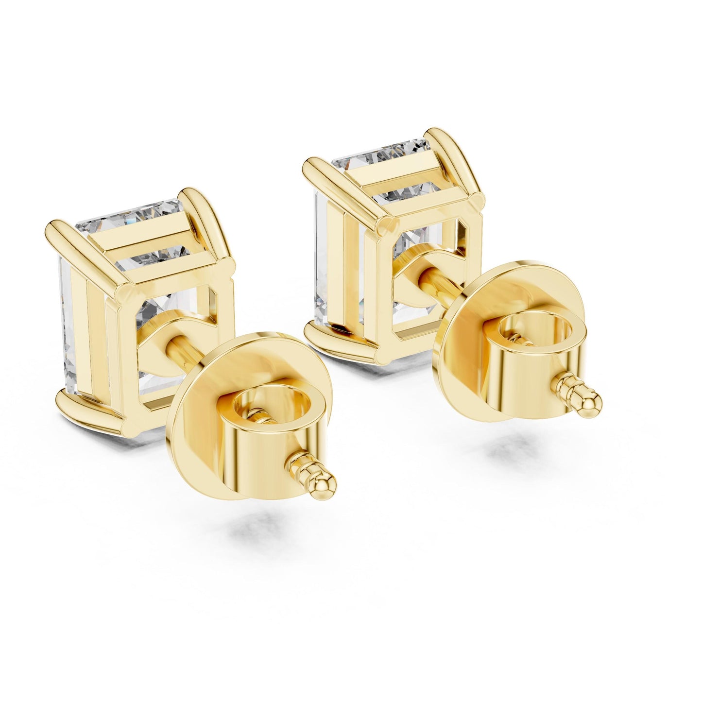 Riora emerald cut moissanite diamond stud earrings, 7.5x5.5mm, minimalist bridal jewelry perfect for wedding or everyday luxury.