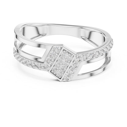 Riora modern CZ split shank geometric ring in gold rose silver with sparkling stones, stylish statement jewelry for special occasions