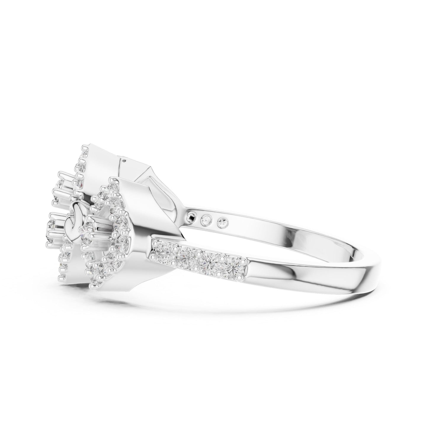 Rose gold vintage-inspired moissanite diamond halo engagement ring with Art Deco design from Riora.