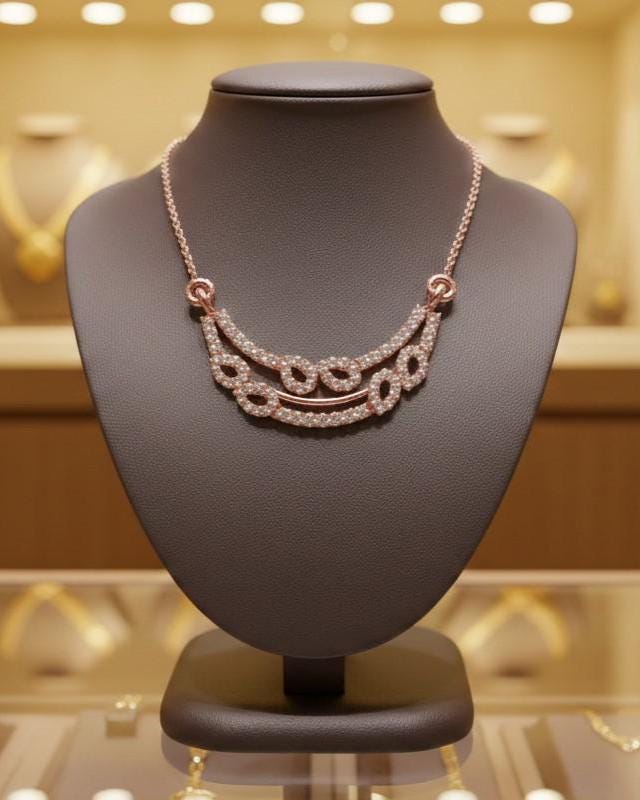 Dainty layered gold moissanite diamond necklace with minimalist double chain, suitable for everyday wear or gifting.