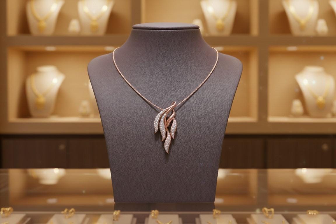 Moissanite Leaf Pendant Necklace for Women | Gold, Rose Gold & Silver | Bridal & Valentine Gift