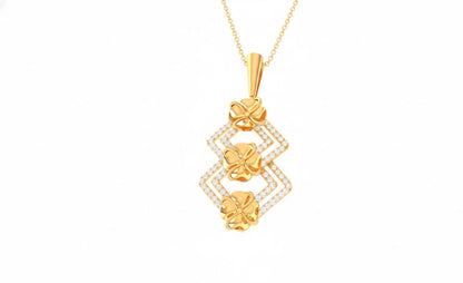 Moissanite Clover Pendant  Gold Rose Silver Floral Diamond Look Jewelry,  Elegant Everyday Necklace