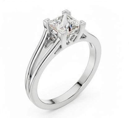 Riora princess cut cubic zirconia engagement ring in gold, rose, and silver with a minimalist bridal design.