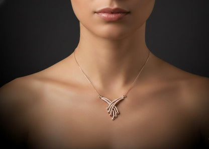 Riora rose gold moissanite heart drop necklace with delicate chain, elegant bridal jewelry, romantic gift for her