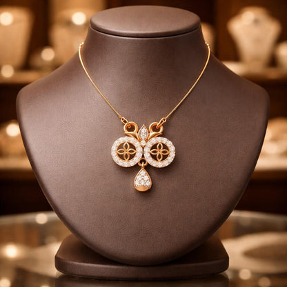 Riora moissanite floral pendant necklace in gold, rose gold, and silver with dainty, elegant design for women.
