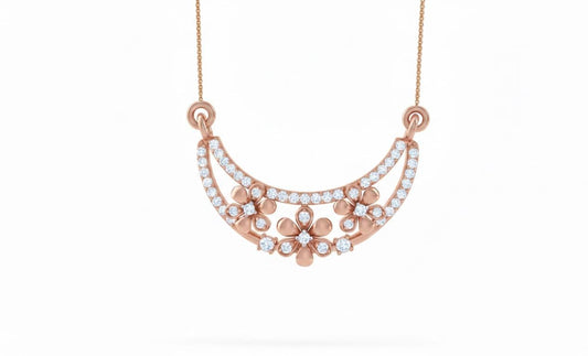 Moissanite Flower Curve Pendant Necklace – Gold Rose Silver – Hypoallergenic Statement Jewelry Gift for Her