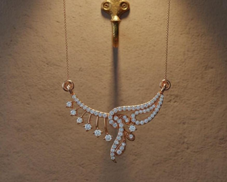 Moissanite Wing Pendant Necklace, Rose Gold Bridal Jewelry,