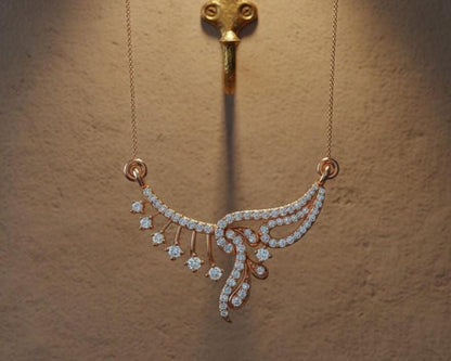 Moissanite Wing Pendant Necklace, Rose Gold Bridal Jewelry,