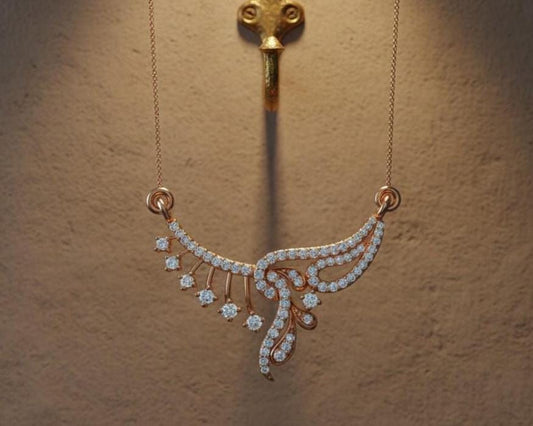 Moissanite Wing Pendant Necklace, Rose Gold Bridal Jewelry,