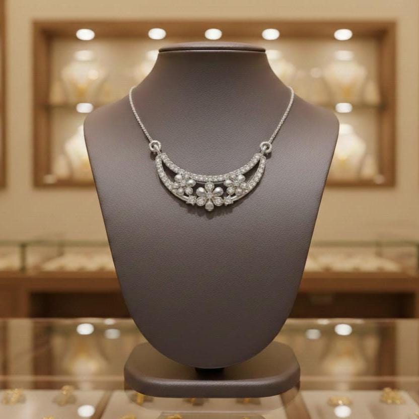 Moissanite Flower Curve Pendant Necklace – Gold Rose Silver – Hypoallergenic Statement Jewelry Gift for Her