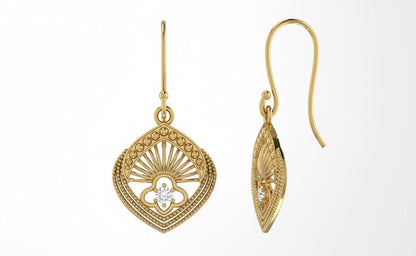 Moissanite Fan Drop Earrings | Hypoallergenic Dangle Earrings | Gold, Rose Gold & Silver