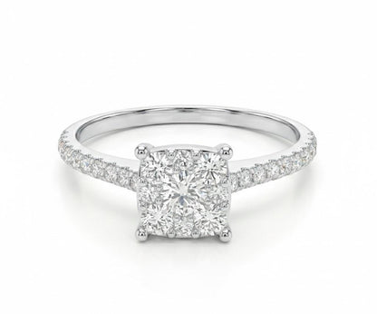 Square Halo CZ Ring | Pavé Band Engagement & Promise Ring | Gold, Rose Gold & Silver