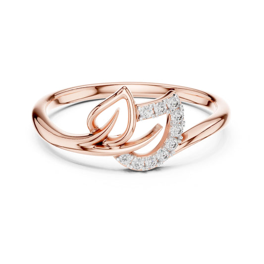 Riora leaf-shaped moissanite ring with rose gold band, nature-inspired minimalist promise ring with diamond alternative design