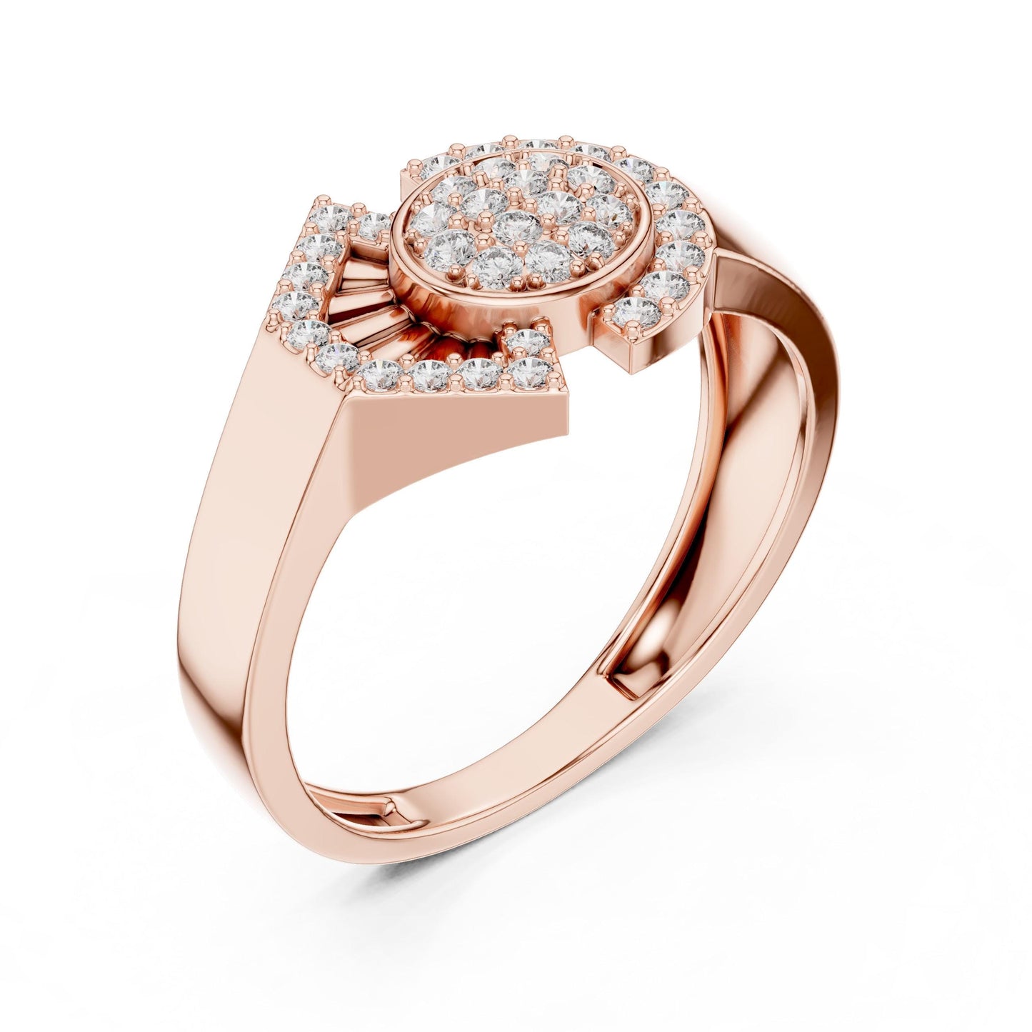 Riora luxury moissanite diamond statement ring with rose gold band and bold bridal design, perfect for engagement or special occasions