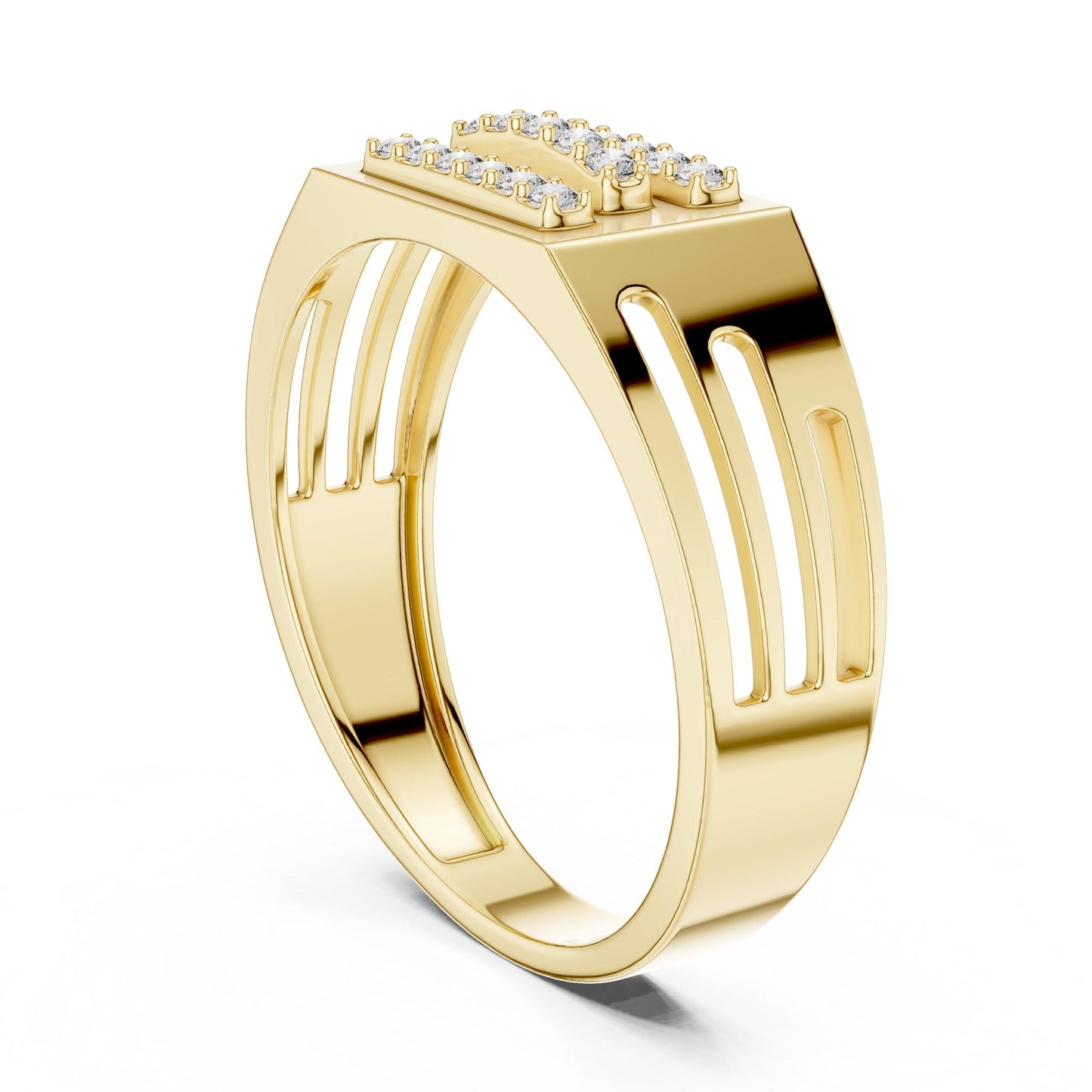 Rose silver chunky CZ triple bar panel ring by Riora featuring modern design, ideal for wedding or anniversary celebrations.