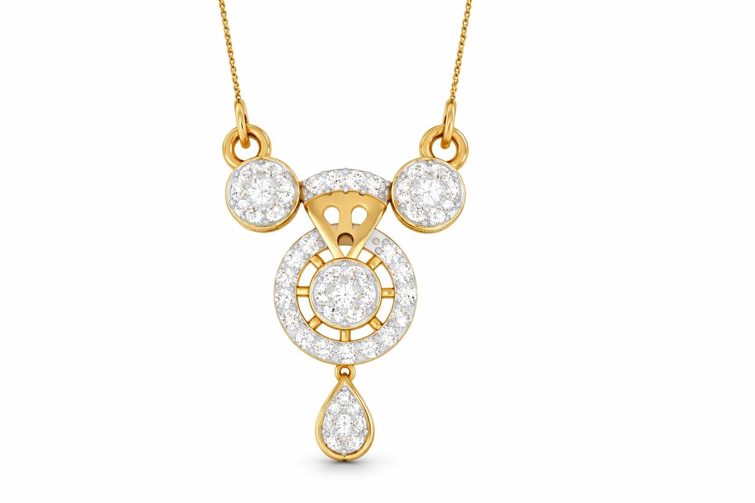 Riora moissanite halo drop necklace with diamond look pendant in gold, rose gold, and silver for bridal or wedding jewelry