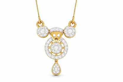 Riora moissanite halo drop necklace with diamond look pendant in gold, rose gold, and silver for bridal or wedding jewelry
