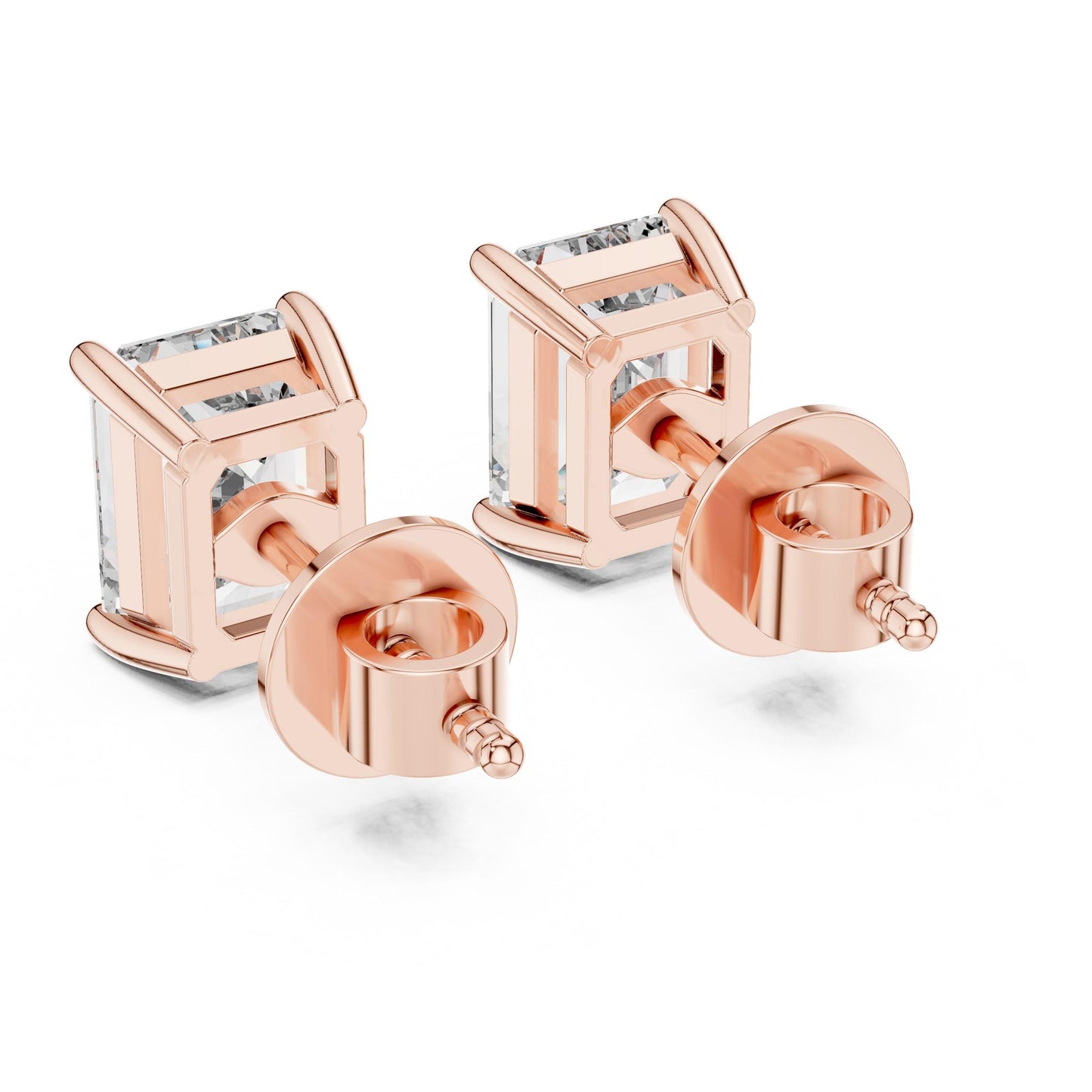 Riora emerald cut moissanite diamond stud earrings, 7.5x5.5mm, minimalist bridal jewelry for wedding or everyday luxury.