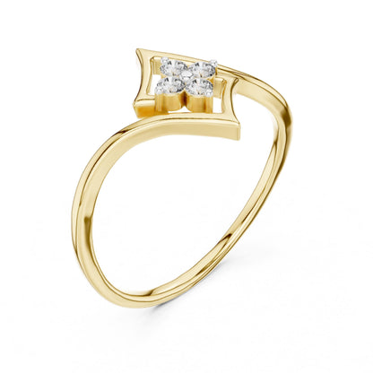 Riora Moissanite flower diamond ring with gold and silver bands, featuring a minimalist floral design on a statement statement band