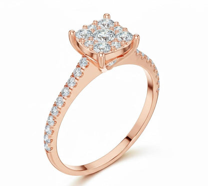 Square Halo CZ Ring | Pavé Band Engagement & Promise Ring | Gold, Rose Gold & Silver