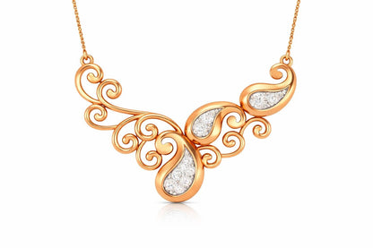 Riora moissanite scroll necklace with vintage pendant in rose gold, silver, and gold jewelry, bridal statement gift.