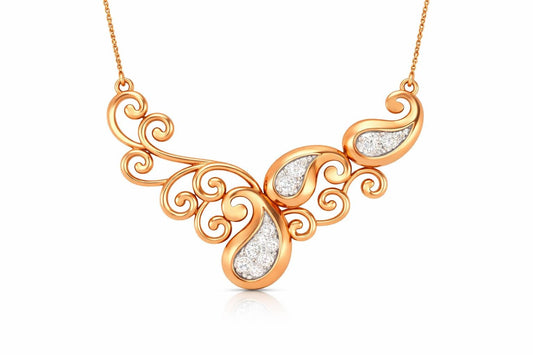 Riora moissanite scroll necklace with vintage pendant in rose gold, silver, and gold jewelry, bridal statement gift.