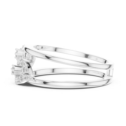 Infinity Halo Moissanite diamond ring by Riora featuring gold and rose gold bands with a sparkling halo design.