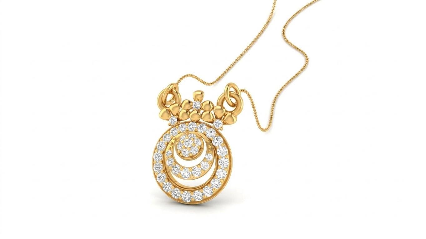 Riora rose gold moissanite halo pendant necklace with a circular design, elegant minimal bridal jewelry for women.