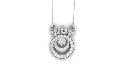 Rose gold moissanite halo pendant necklace with a circular design, elegant bridal jewelry by Riora, perfect gift for her.