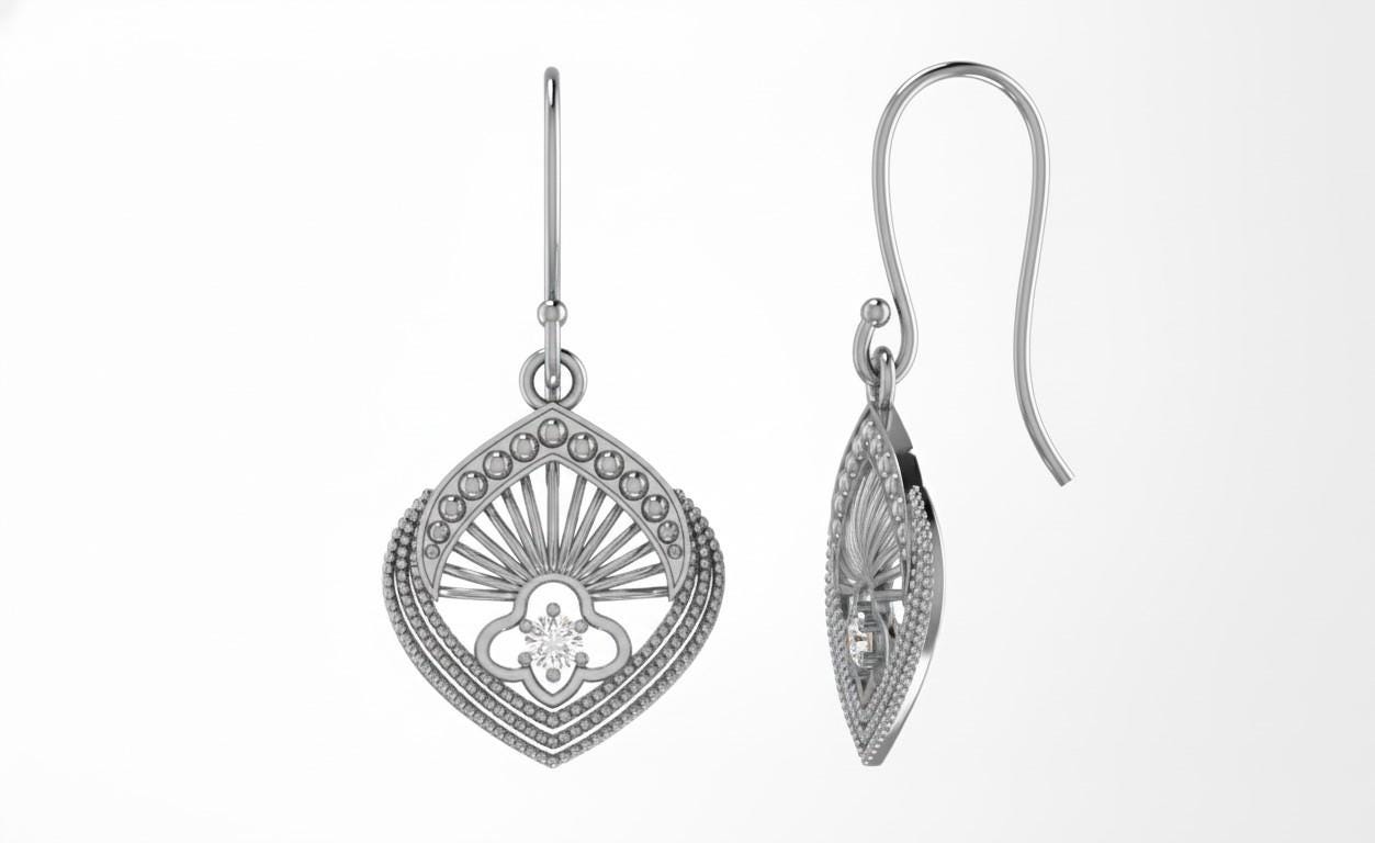 Moissanite Fan Drop Earrings | Hypoallergenic Dangle Earrings | Gold, Rose Gold & Silver