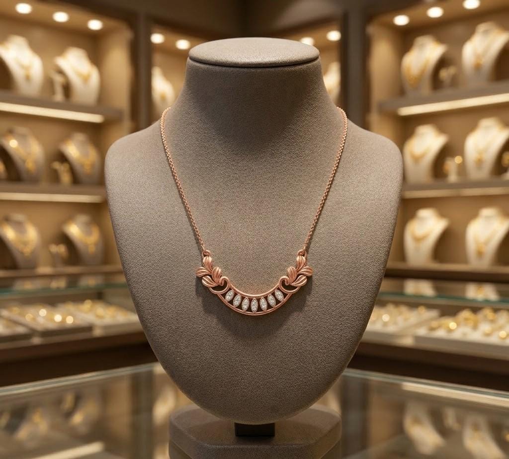 Elegant moissanite crescent necklace by Riora in gold, rose gold, and silver, perfect for bridal or wedding jewelry.