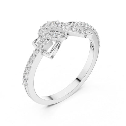 Riora Infinity Knot Moissanite diamond ring in gold and rose gold, minimalist dainty wedding and promise band jewelry.
