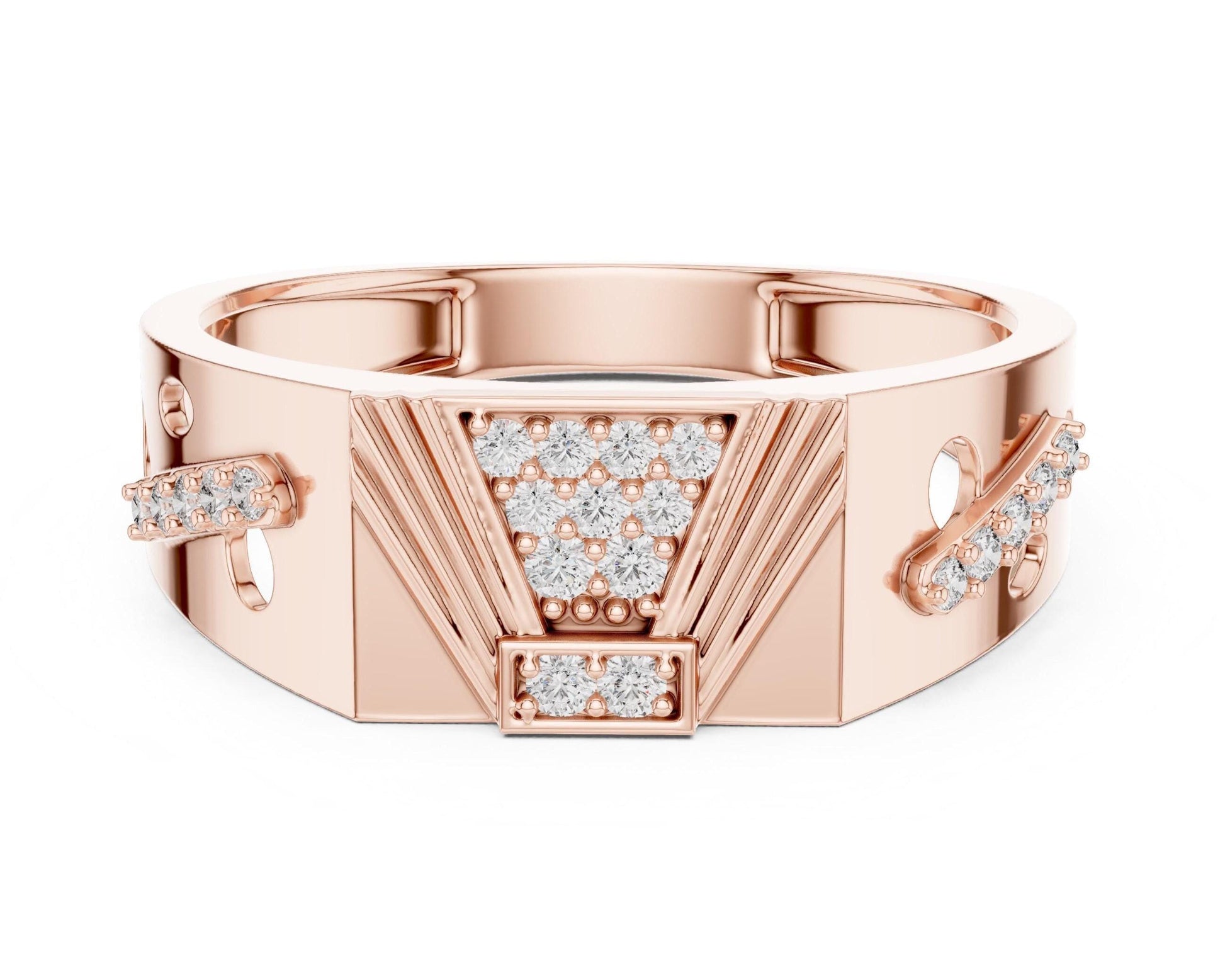 Riora luxury moissanite diamond statement ring for women in gold, featuring a bold bridal jewelry design on a wedding party setting