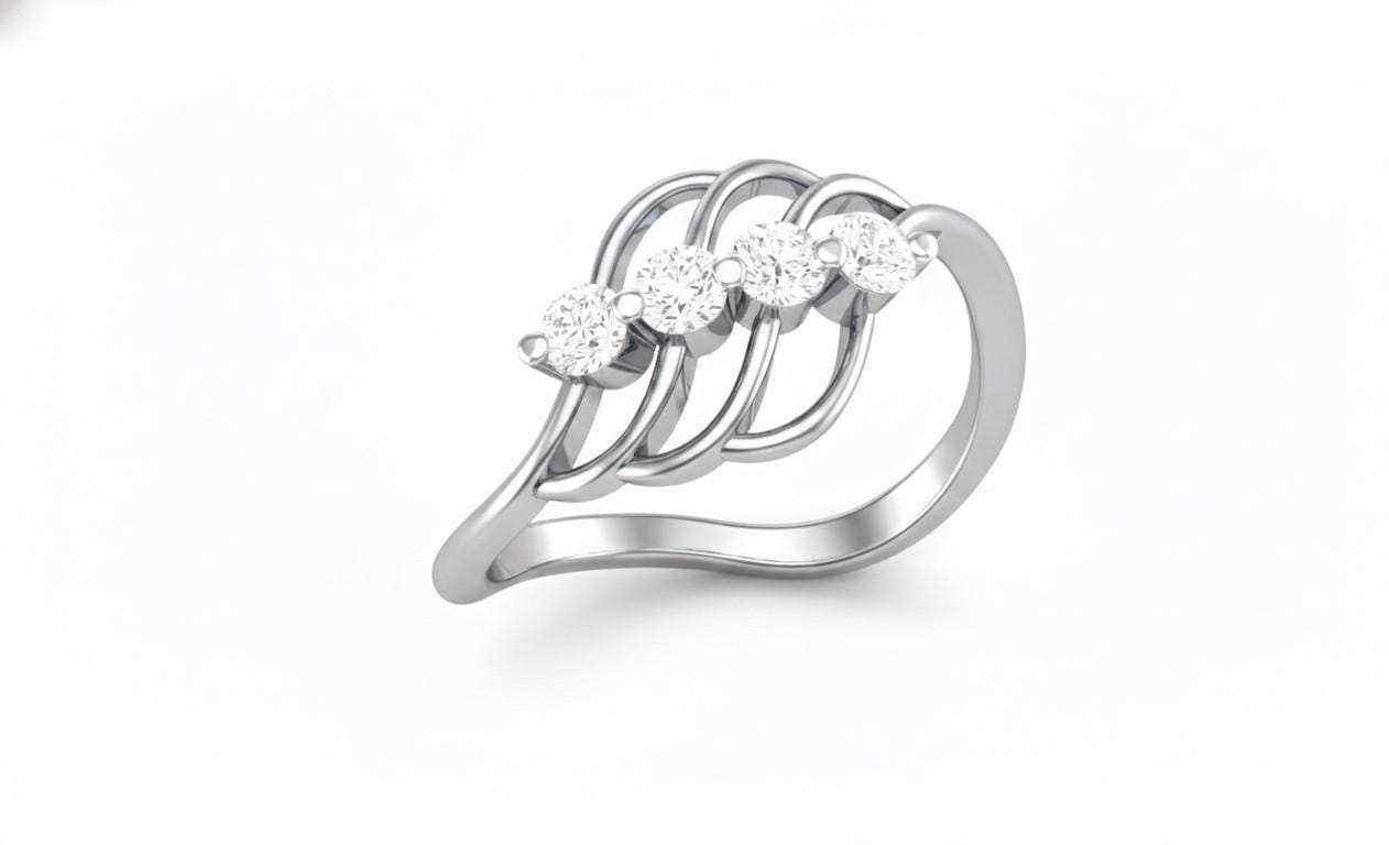 Moissanite Wave Ring | Diamond Alternative Promise Ring | Hypoallergenic Gold Silver Rose Gold