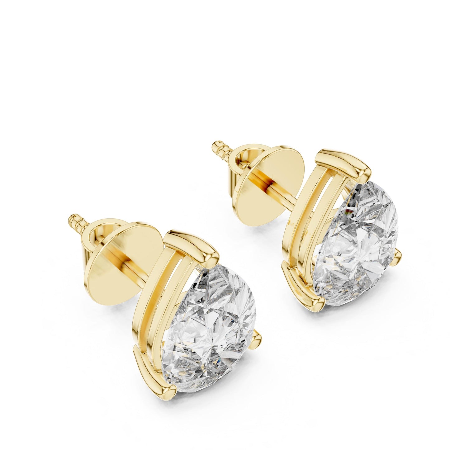 Pear cut moissanite diamond stud earrings in rose gold with minimalist teardrop design, perfect for bridal or wedding jewelry.