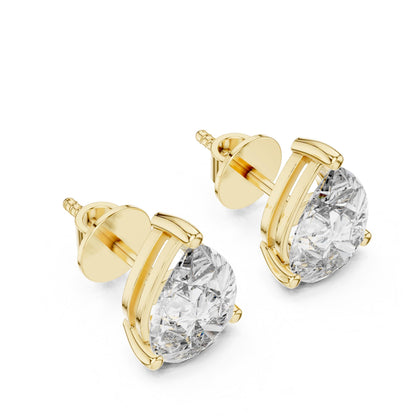 Pear cut moissanite diamond stud earrings in rose gold with minimalist teardrop design, perfect for bridal or wedding jewelry.