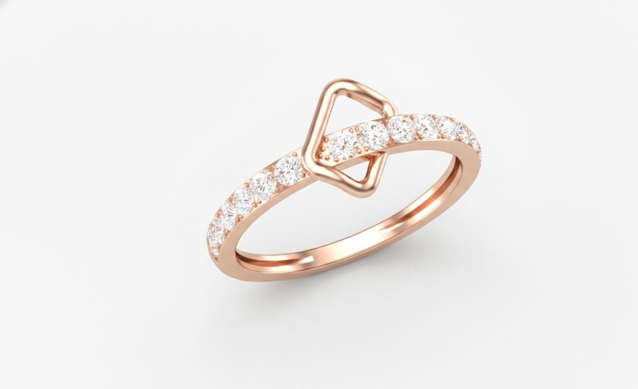 Moissanite Square Ring | Geometric Band | Gold, Rose Gold & Silver | Promise & Engagement Ring