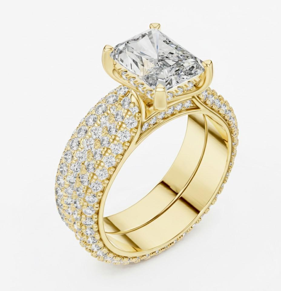 Radiant Cut CZ Engagement Ring | Pave Eternity Band | Gold, Rose Gold & Silver