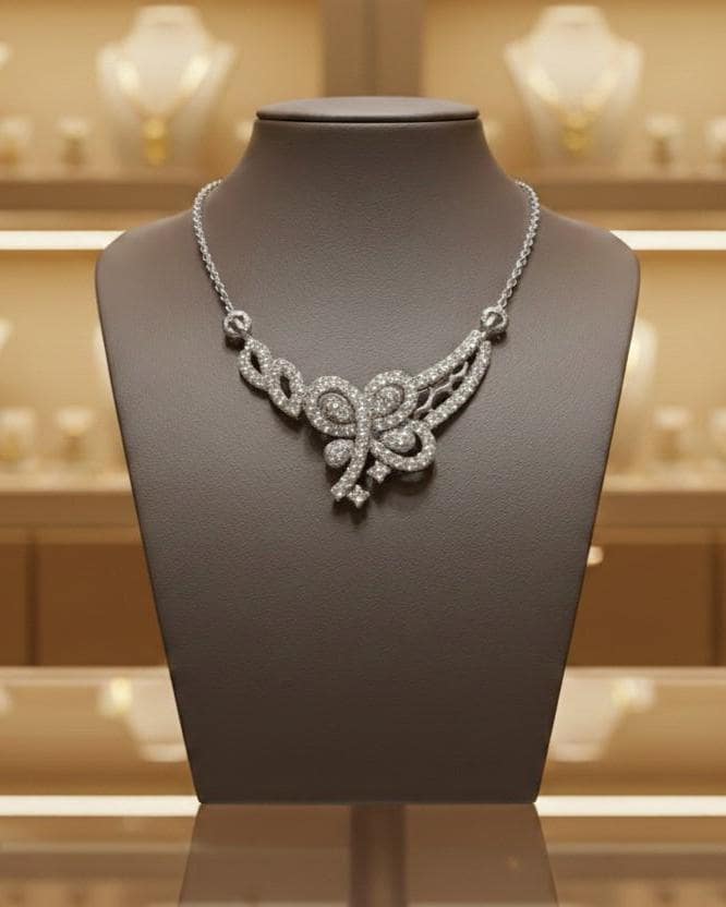 Riora luxury rose gold butterfly moissanite diamond necklace with elegant pendant for women, bridal jewelry.