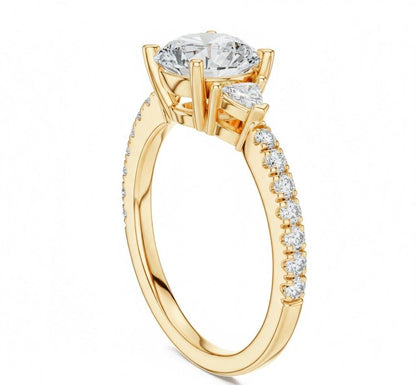 Elegant rose gold and silver CZ engagement ring by Riora featuring a sparkling center stone and delicate band for bridal jewelry
