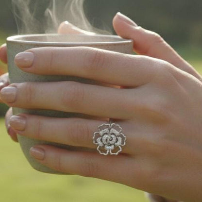 Moissanite Flower Ring | Floral Diamond Look Ring | Nickel-Free Hypoallergenic Statement Jewelry