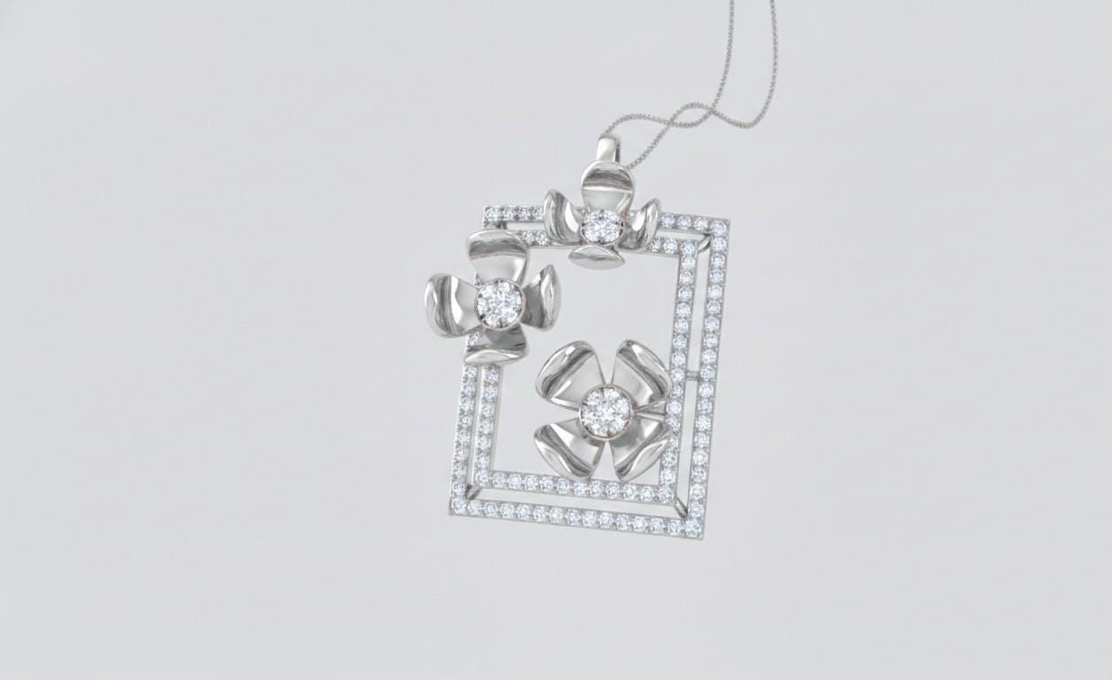 Floral Square Pendant Necklace – Gold Rose Silver, 22in Adjustable Chain, Hypoallergenic Gift for Her