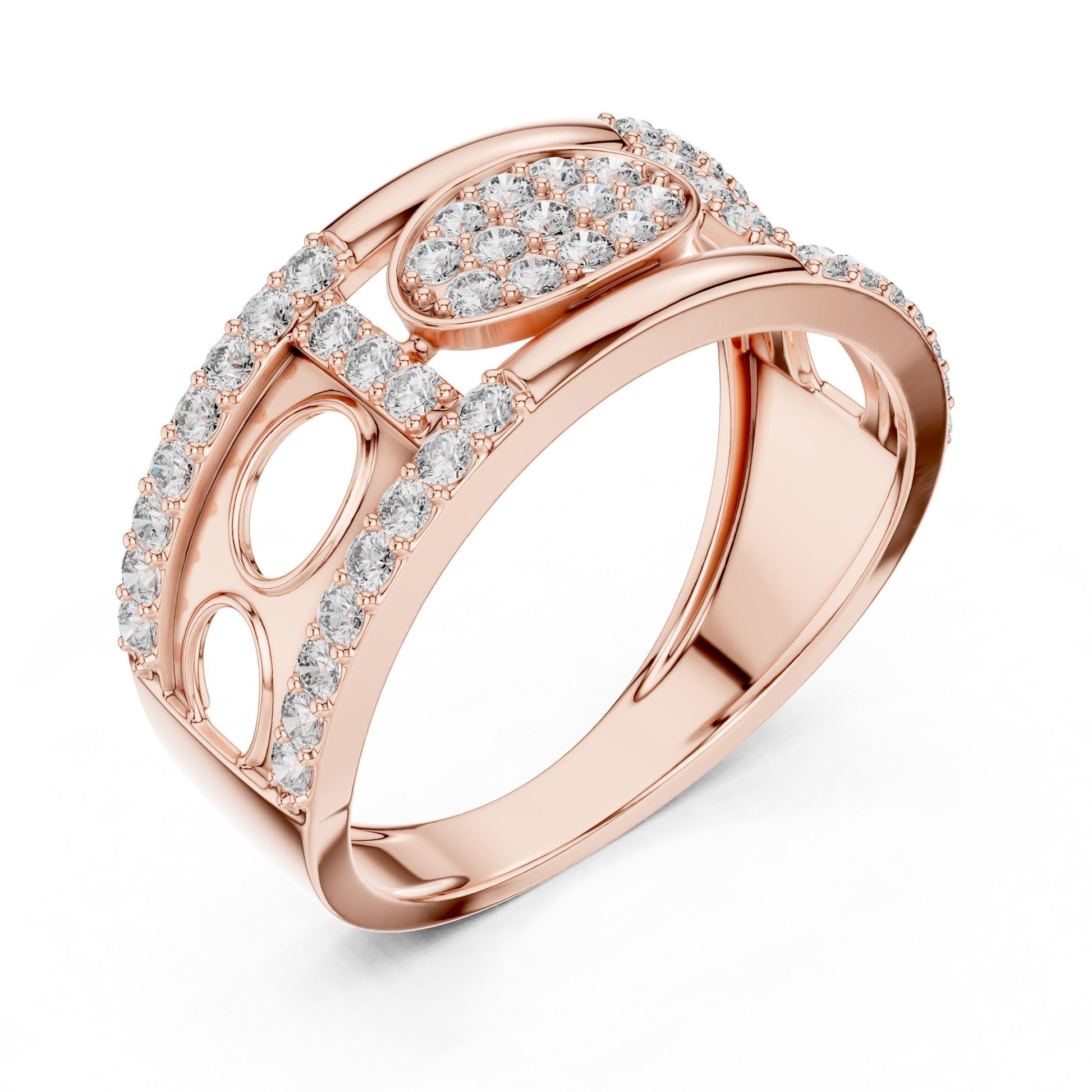 Riora wide CZ eternity band ring in gold rose silver with sparkling stones, hypoallergenic luxury statement jewelry for special occasions