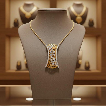 Riora moissanite leaf pendant necklace in gold, rose, and silver with a delicate design, hypoallergenic jewelry for women.