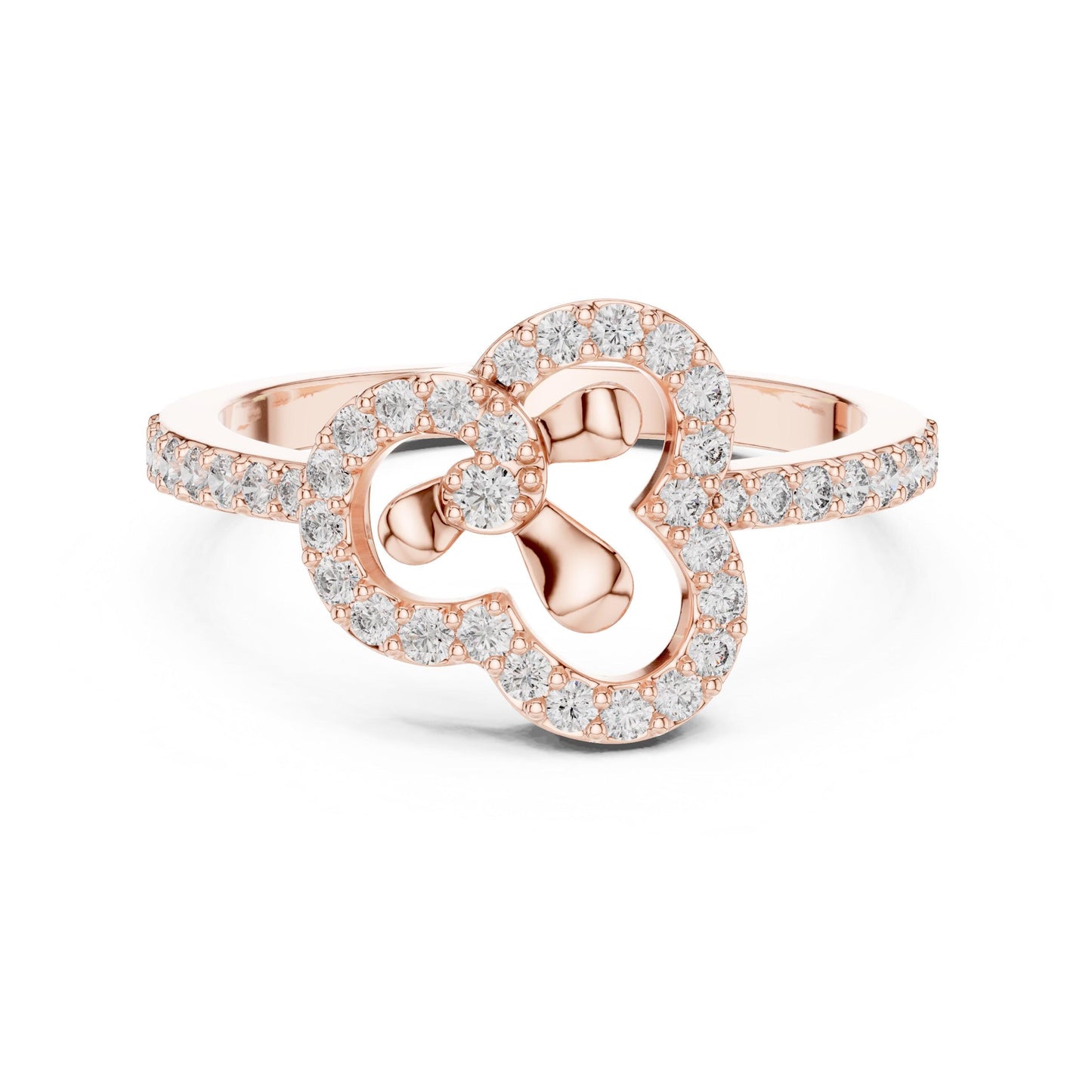 Riora Elegant Clover Moissanite diamond gold and rose gold floral ring with minimalist design, suitable for women.