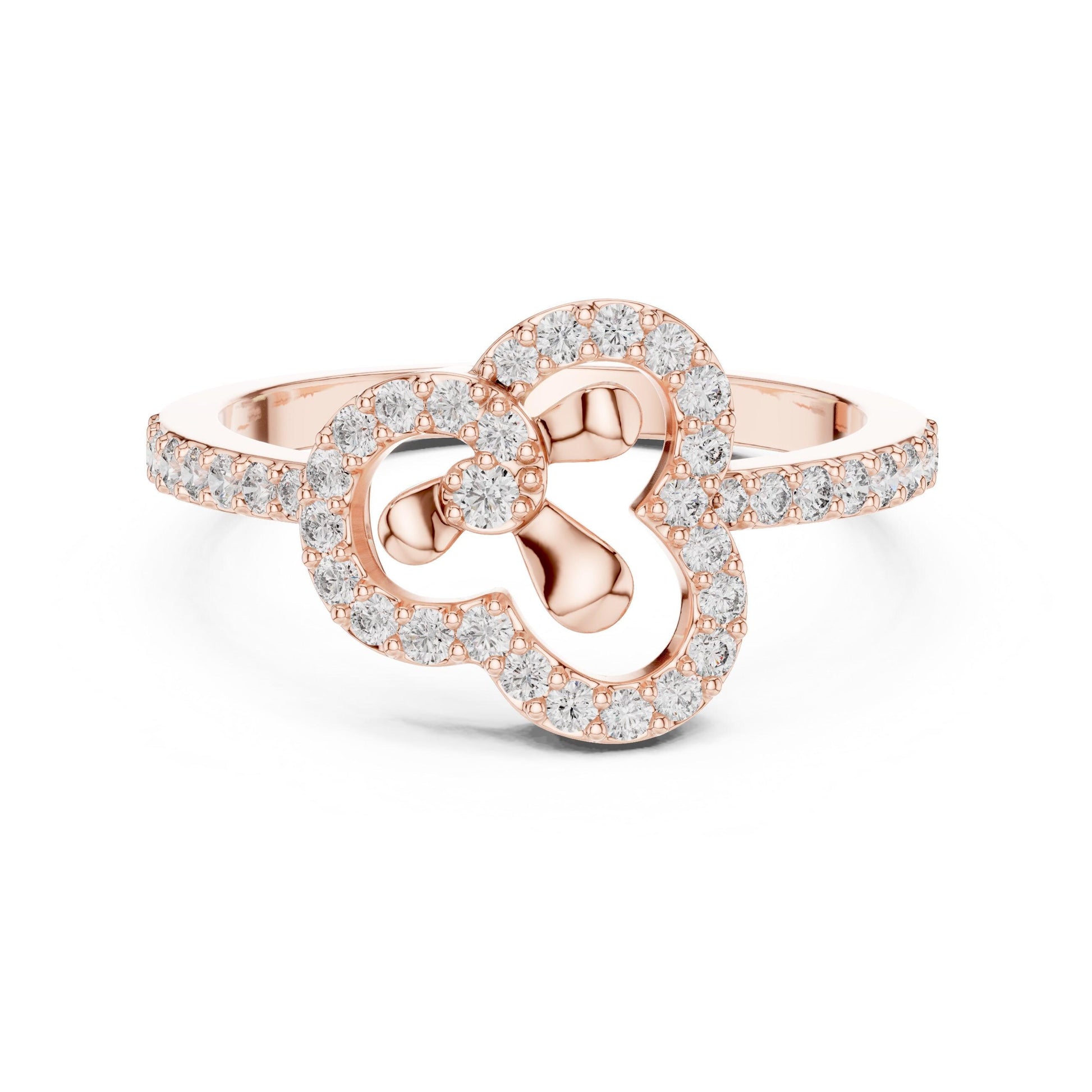 Riora Elegant Clover Moissanite diamond gold and rose gold floral ring with minimalist design, suitable for women.