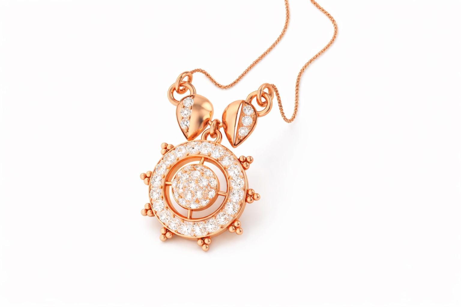 Riora moissanite halo pendant in gold, rose gold, and silver jewelry, bridal wedding necklace, elegant women's gift.