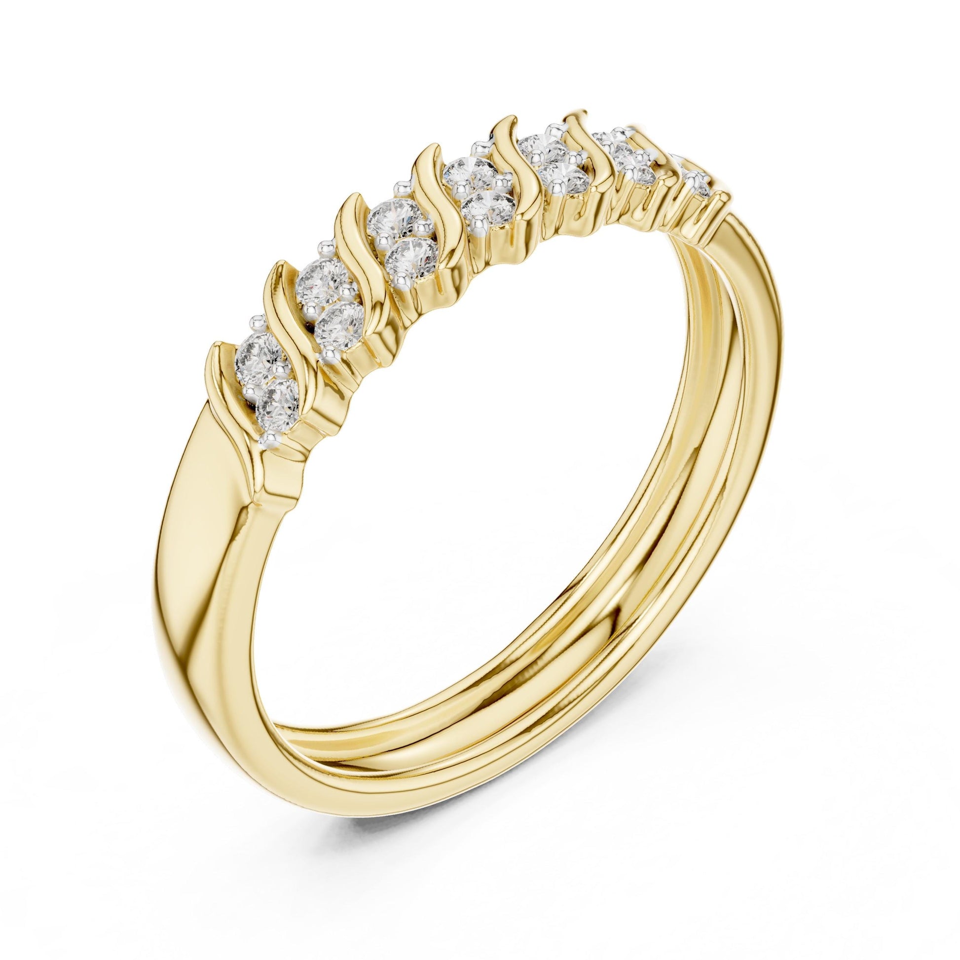 Riora moissanite curved diamond wedding band with wave design, half eternity rings in rose gold and silver, suitable for anniversaries