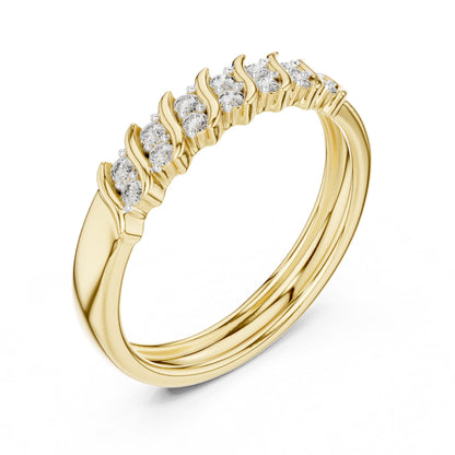 Riora moissanite curved diamond wedding band with wave design, half eternity rings in rose gold and silver, suitable for anniversaries